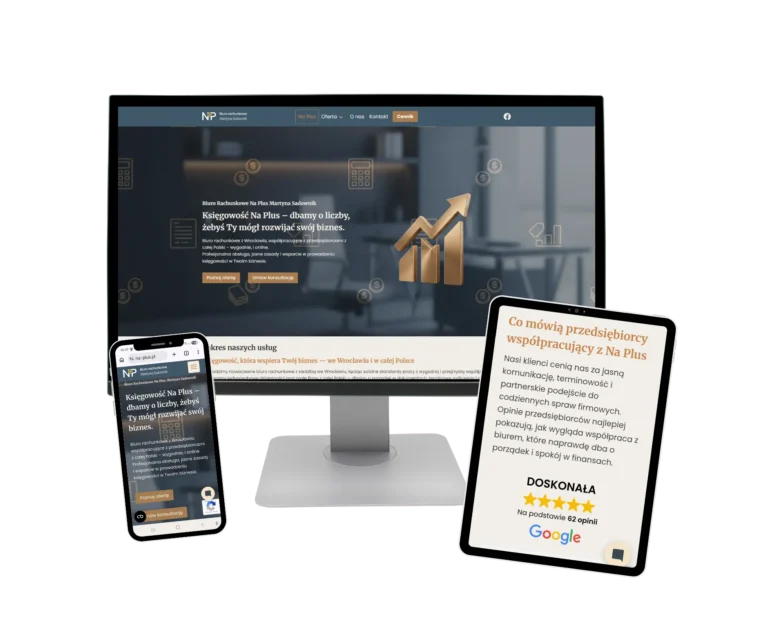 Nowoczesna i responsywna strona internetowa biura rachunkowego Na Plus z Wrocławia – projekt i wdrożenie PROSM.